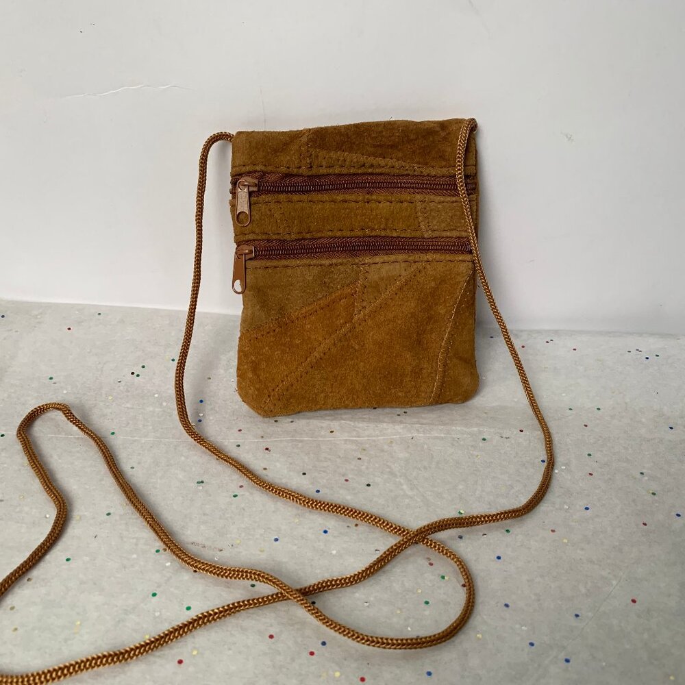 Mini Patchwork 2 Zip Crossbody Purse Brown Suede … - image 1